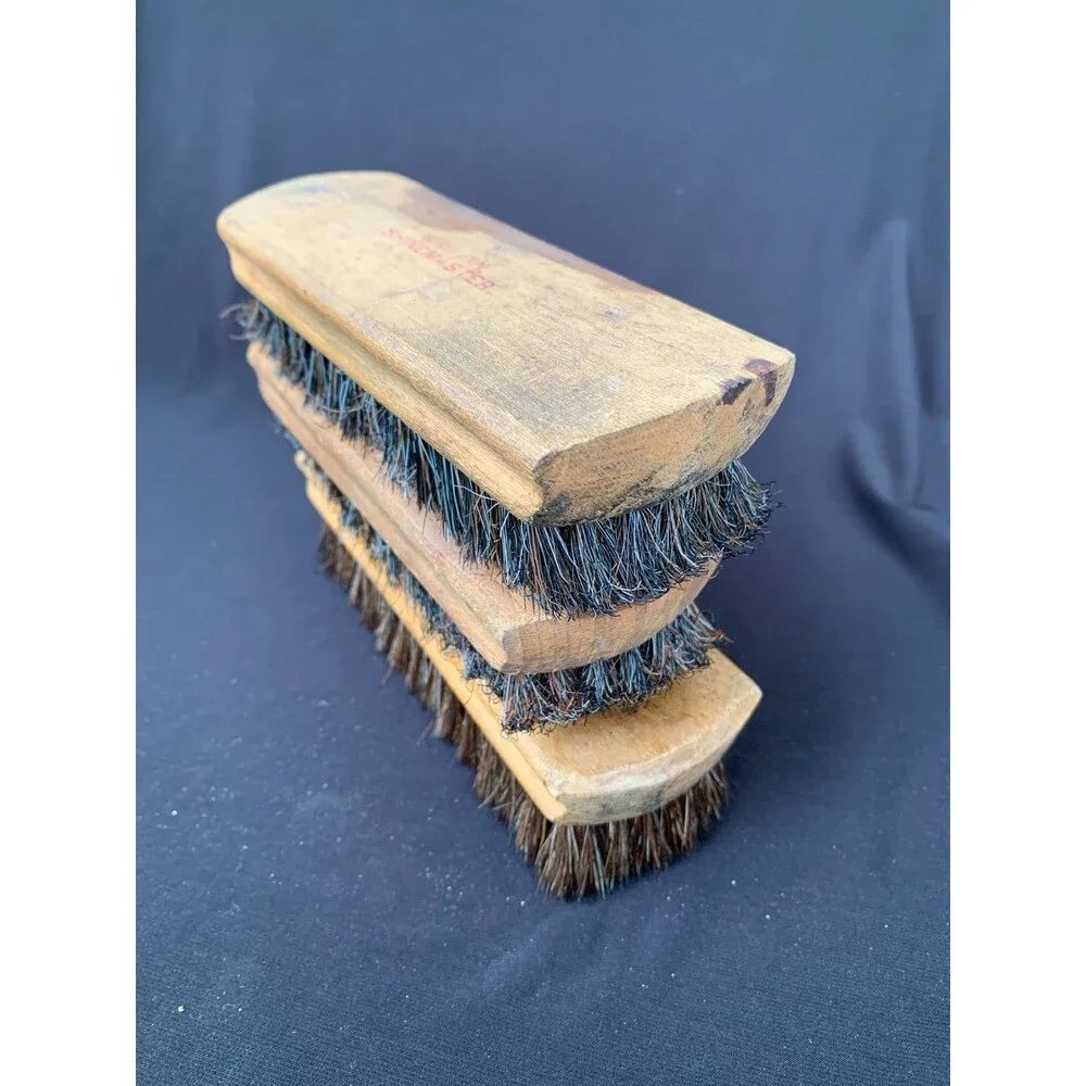 Vintage Griffin Shinemaster and Oxco Horse Hair Shoe Shining Brushes Wood Handle